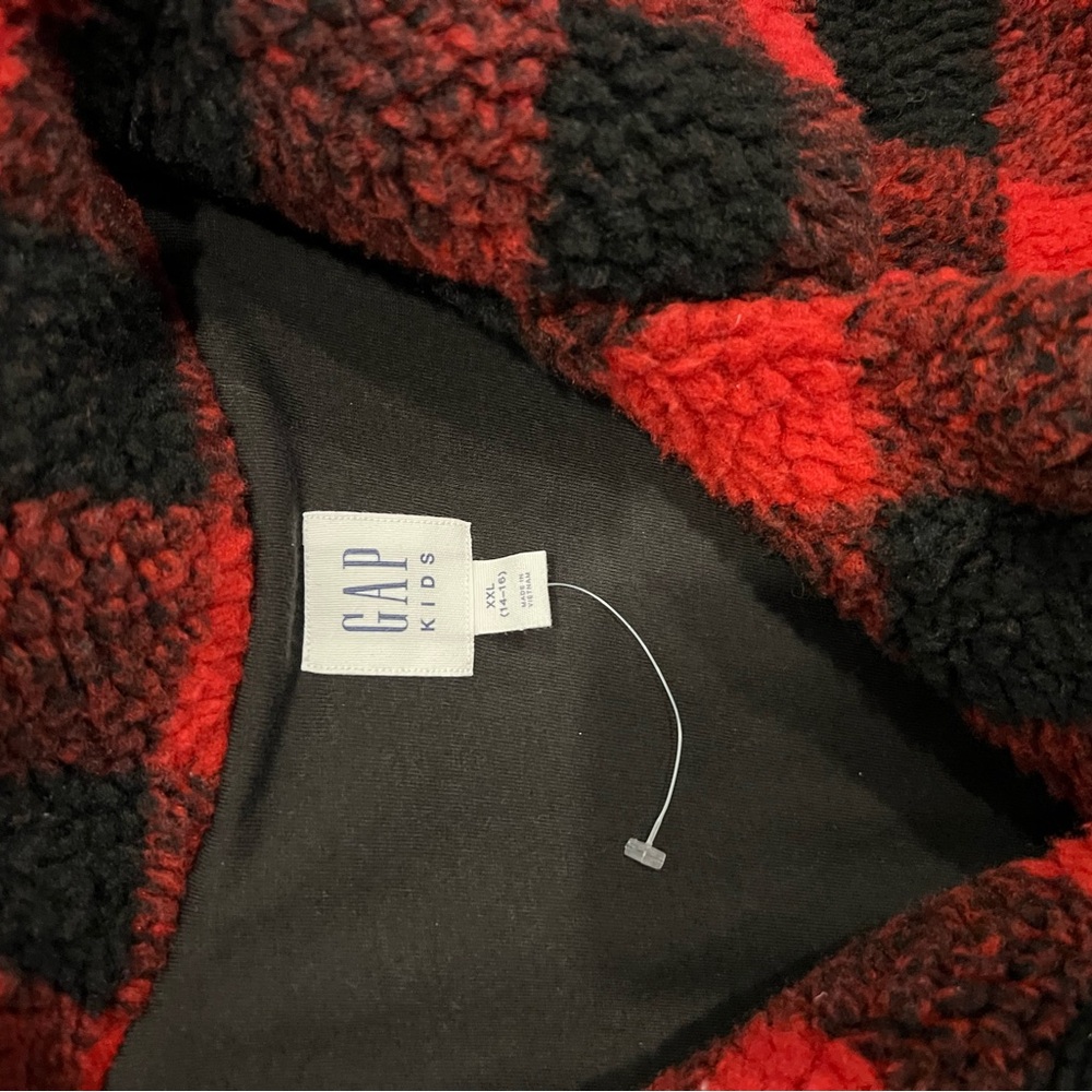 Girls Gap Kids Red Buffalo Check Fleece Jacket Size Xxl (W Med) - Nwot View 2